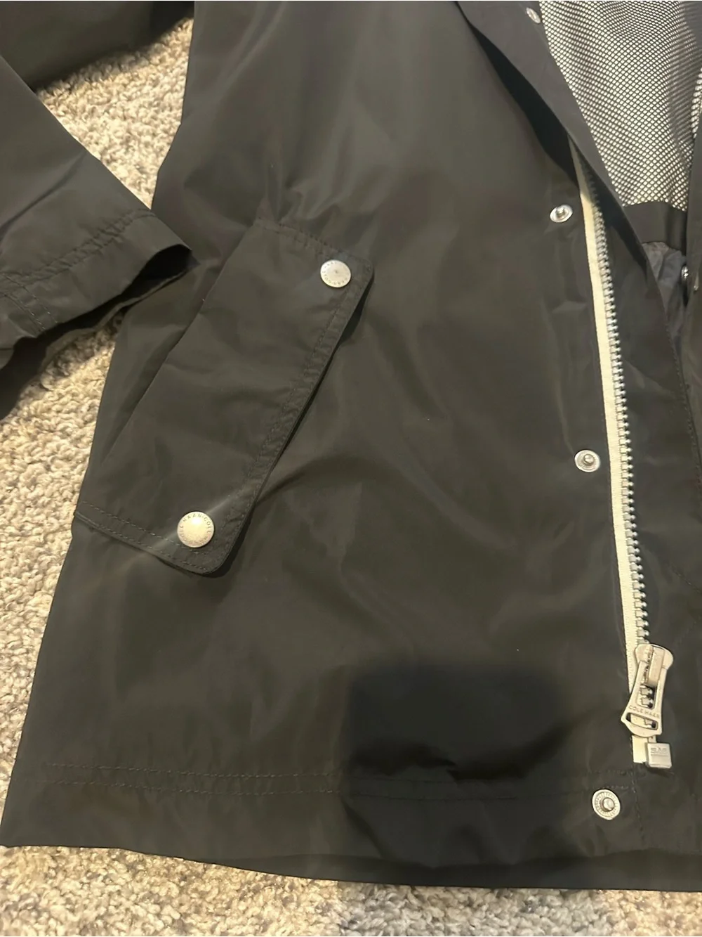 Cole Haan Black Hooded Raincoat with Snap and Zip Closure